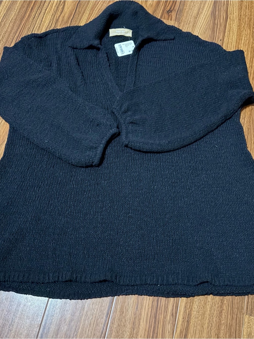 Free People Black V-Neck Shawl Collar Sweater